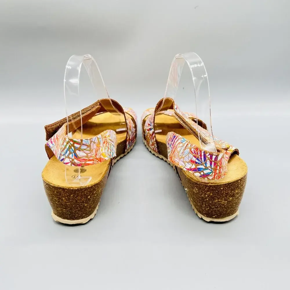 Eric Michael Sandals Womens 10 Multicolor Leather Slingback Wedge Comfort Shoes